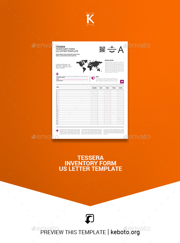 Tessera Inventory Form US Letter Template - Miscellaneous Print Templates