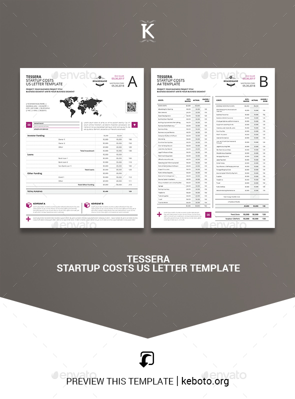 Tessera Startup Costs US Letter Template - Miscellaneous Print Templates
