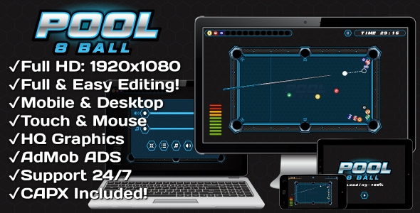 Pool 8 Ball - HTML5 Game + Mobile Version! (Construct 3 | Construct 2 | Capx) - 7