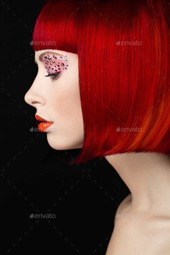Beauty fashion model girl with colorful dyed hair - Stock Photo - Images