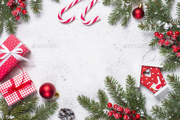 Download Christmas Background With Fir Tree Gift Candle And Decorations Stock Photo By Nadianb PSD Mockup Templates