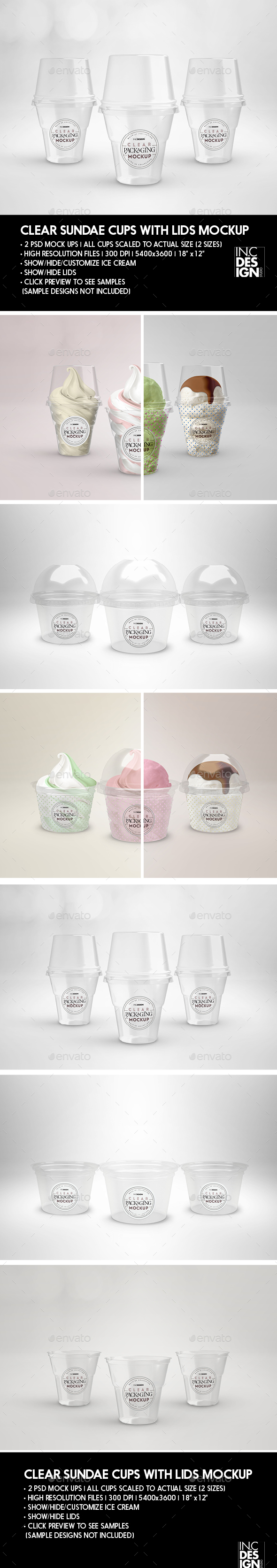 Clear Sundae Ice Cream Cups Packaging Mock up - Food and Drink Packaging