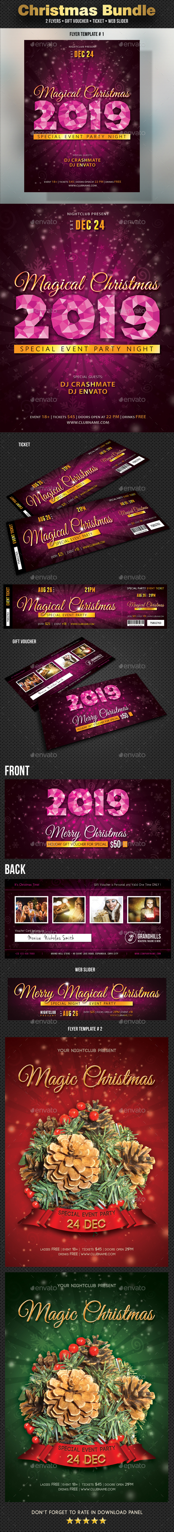 5 Christmas Flyer Voucher Ticket Slider Bundle - Print Templates
