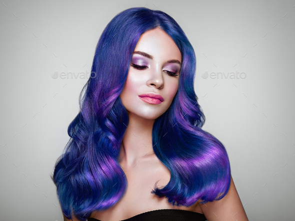 Beauty fashion model girl with colorful dyed hair - Stock Photo - Images