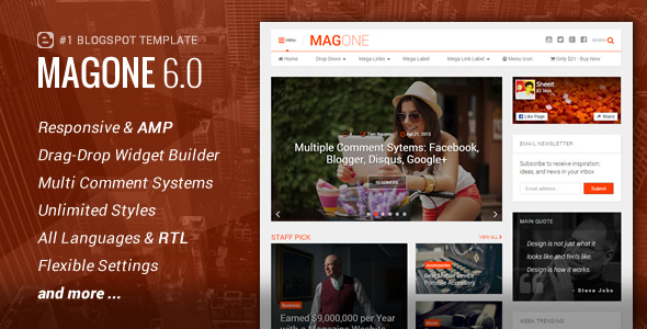 is one of the best seller responsive newspaper and magazine Blogger templates of ThemeFore [Free Download] MagOne v6.4.9 – News & Magazine Blogger Template