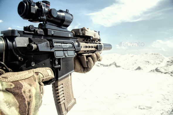 Airsoft assault rifle replica with optical sight - Stock Photo - Images