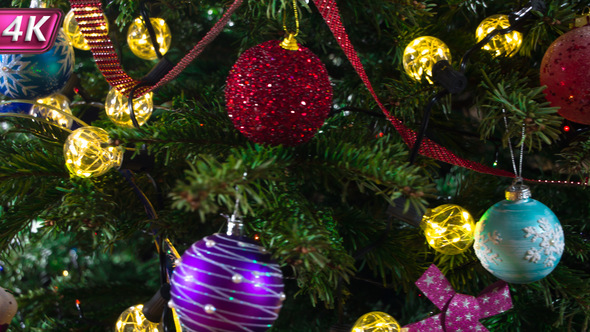 Christmas Tree Decorated With Glowing Balls, Stock Footage | VideoHive