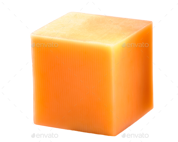 Cheddar cheese cube, paths Stock Photo by maxsol7