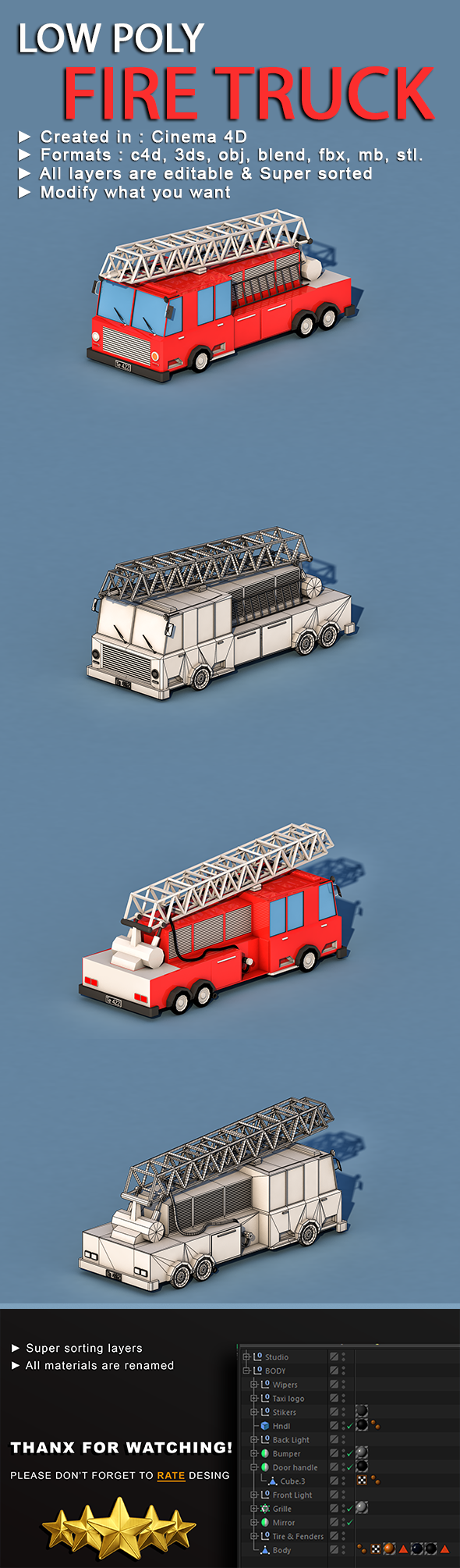 Cartoon Fire Truck - 3Docean 22935817