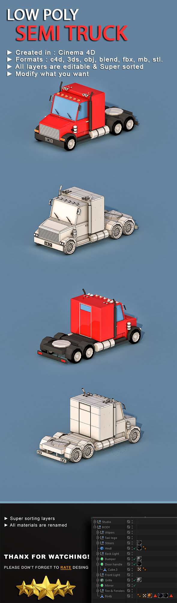 Cartoon Semi Truck - 3Docean 22935933