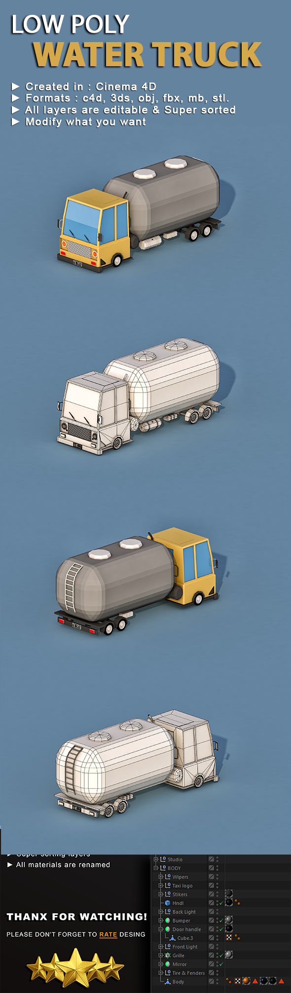 Cartoon Water Truck - 3Docean 22935950