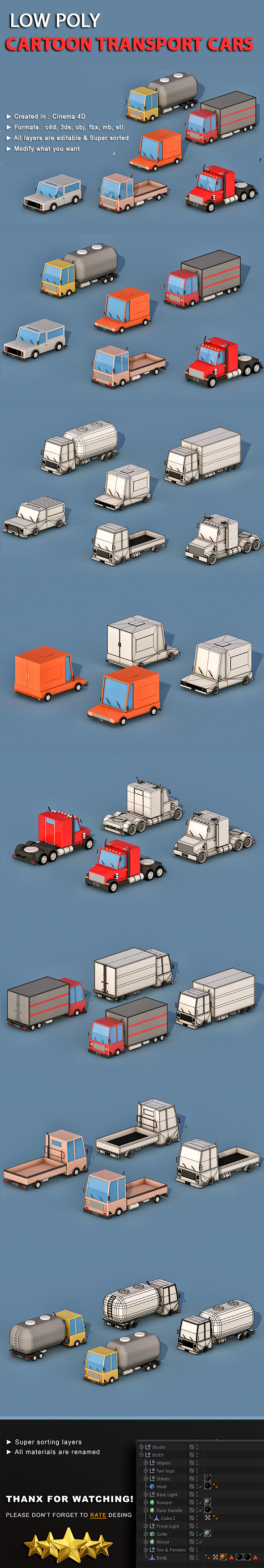 Cartoon Transport Cars - 3Docean 22935975