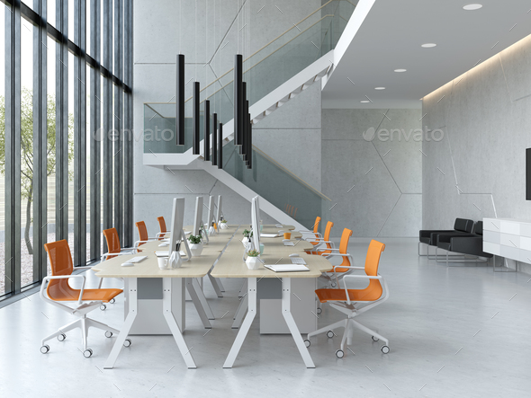 Interior Modern Open Space Office 3d Illustration