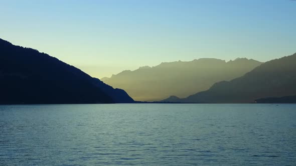 Time lapse view lake Thun and mountains of Swiss Alps in city Spiez