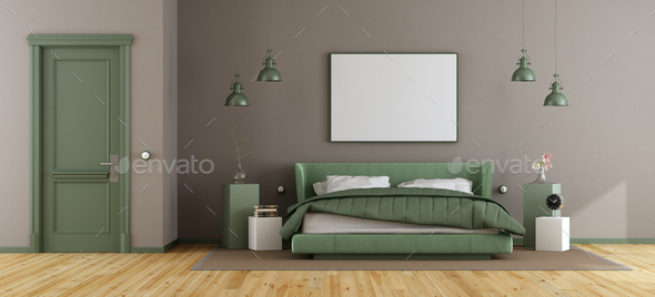 Green and brown master bedroom