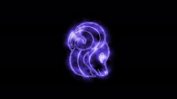 The Aries zodiac symbol animation, horoscope sign lighting effect purple neon glow