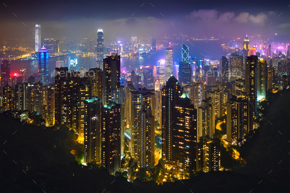 Hong Kong skyscrapers skyline cityscape view - Stock Photo - Images
