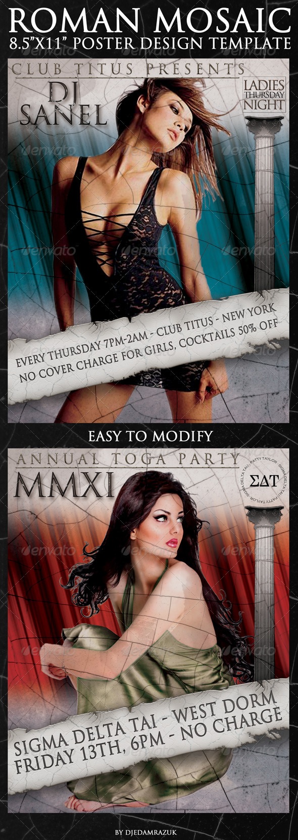 Roman Mosaic Poster Template 8.5x11 - Clubs & Parties Events