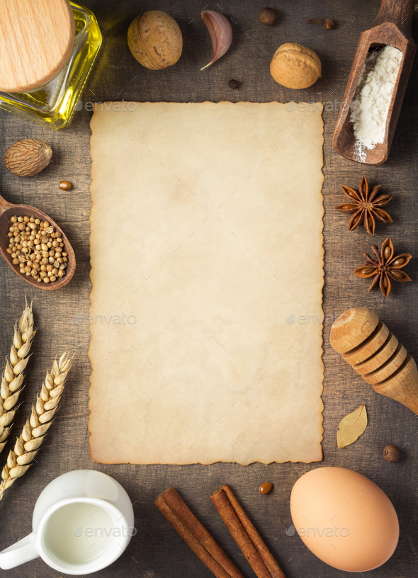 Bakery Ingredients On Wooden Background Stock Photo By Seregam