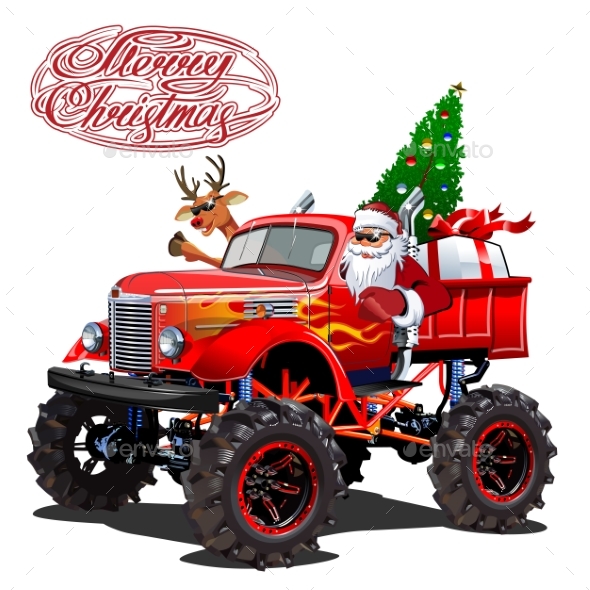 Vector Christmas Card with Cartoon Retro Christmas - Christmas Seasons/Holidays