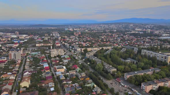 Uzhgorod City Landscape with Houses Roofs Neighborhood with Trees Homes in Aerial Drone View on in alt