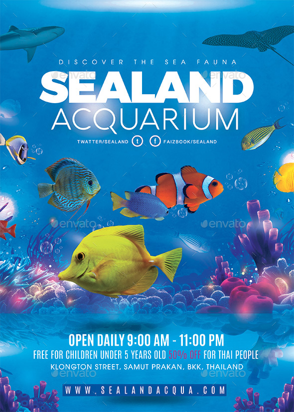 Aquarium Sea Land Flyer, Print Templates GraphicRiver