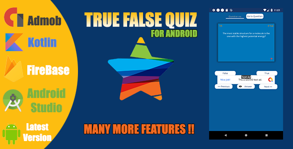 True False Quiz App For Android - CodeCanyon Item for Sale