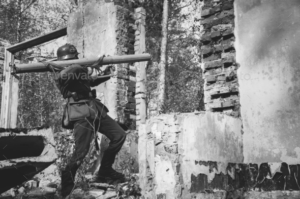 German Wehrmacht Infantry Soldier In World War II Open Fire From - Stock Photo - Images