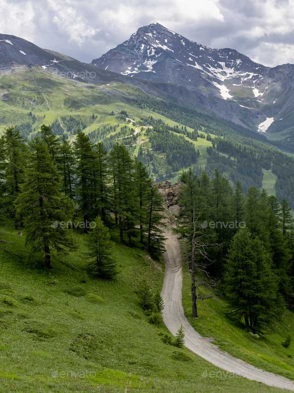 Mountain landscape along the road to Colle dell'Assietta - Stock Photo - Images