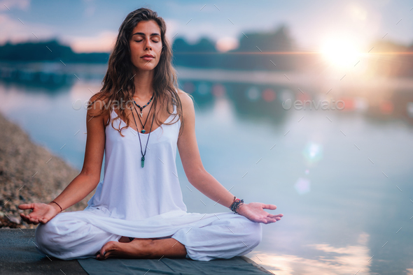 Mindfulness and Meditation. Yoga Woman Detail. Lotus position ...