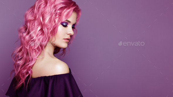 Beauty fashion model girl with colorful dyed hair - Stock Photo - Images