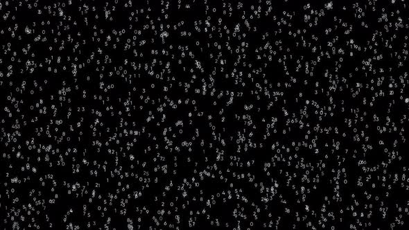 Black abstract background with flying small numbers changing their values alt