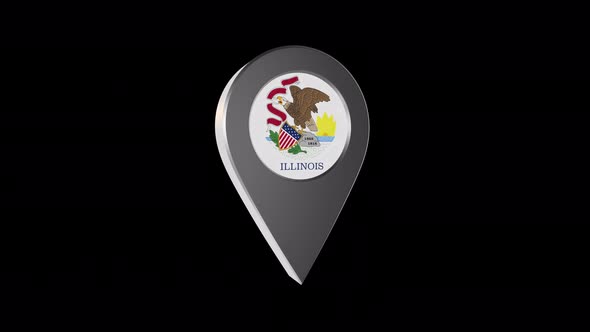 3d Animation Map Navigation Pointer With Illinois Flag With Alpha Channel - 4K alt