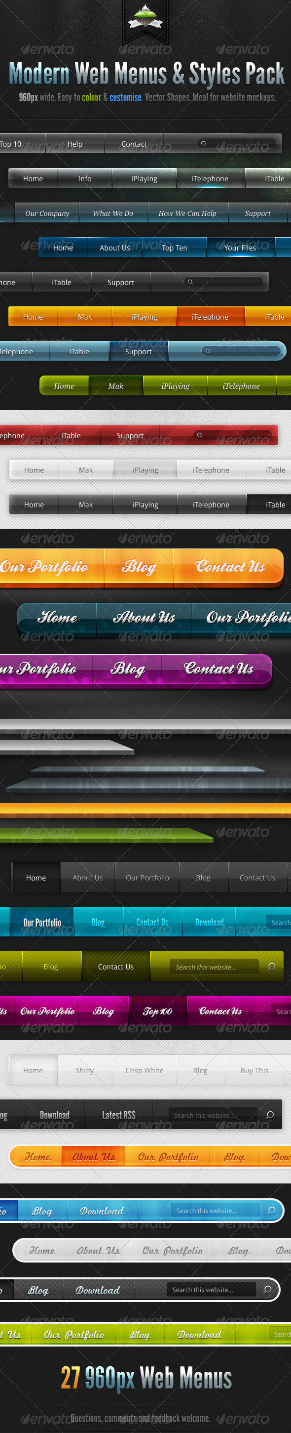 Modern Clean Web Menus & Styles Pack - Navigation Bars Web Elements