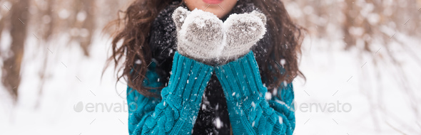 Winter portrait of young beautiful woman. Snow winter beauty cold fashion  concept. Stock Photo by Satura_