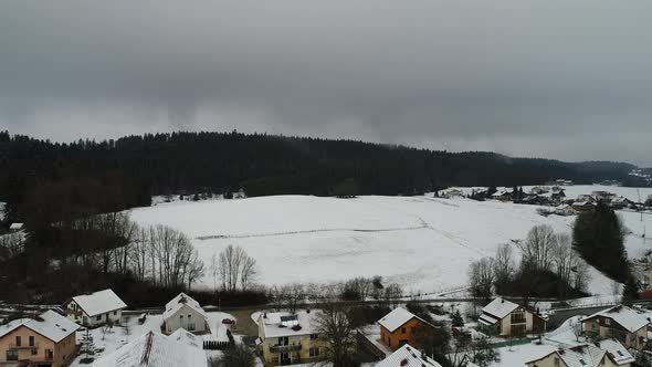 Village of Saint-Point-Lac in Doubs in France seen from the sky alt