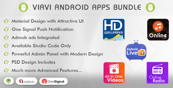 Viavi Top 5 Android Apps Bundle (TV, Radio, Wallpaper, MP3 & Videos) - CodeCanyon Item for Sale