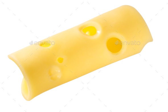 Rolled up cheese slice with holes, paths