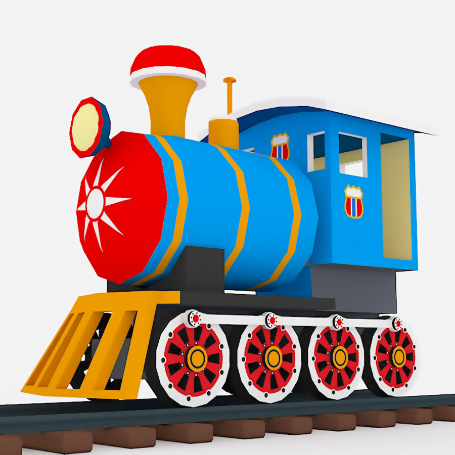 Steam Locomotive in Cartoon Style on Rails by kniazev_iv | 3DOcean