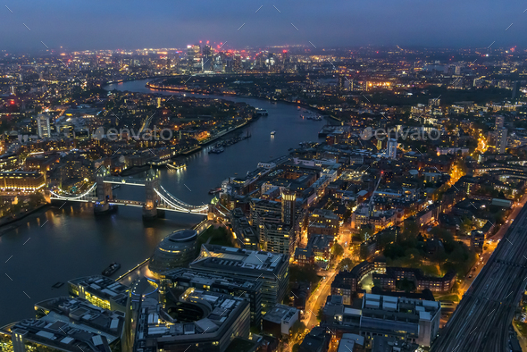Aerial View Of River Thames In London At Night Stock Photo By Mkos