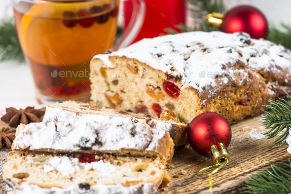 Stollen traditional Christmas ftuitcake with dried fruit and nut Stock ...