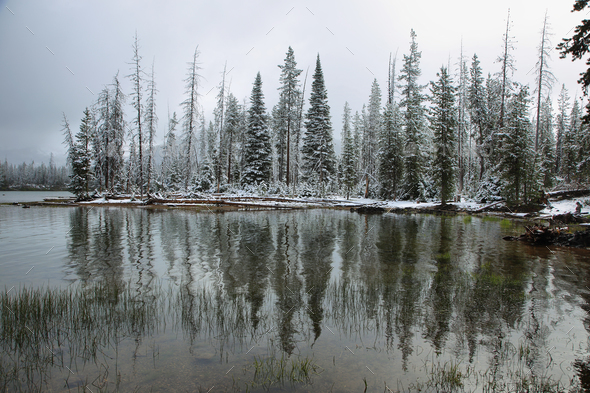 Sparks lake in a snowy day on June