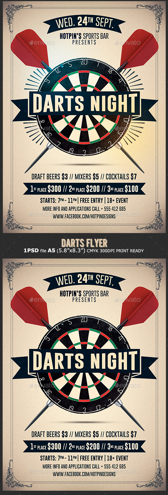 Ret Trivial program Darts Night Flyer Template by Black_dot | GraphicRiver