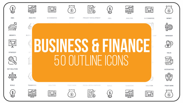 Business And Finance - 50 Thin Line Icons Video Displays template preview