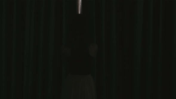 Back View Young Happy Woman Walks To Open Dark Hotel Apartment Room Window Curtains, Enjoy Epic Sea alt