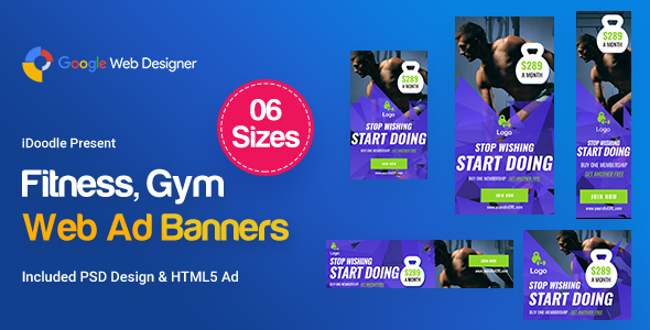 Gym & Fitness Banners Ad D34 - Google Web Design