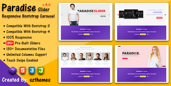 Paradise Slider - Responsive Bootstrap Carousel Plugin by szthemes