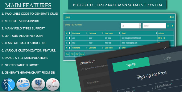 PDO Crud - المتقدم تطبيق PHP CRUD (نموذج بناء وإدارة قواعد البيانات) - CodeCanyon Item for Sale