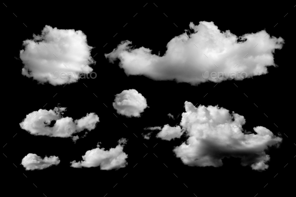 Set of different clouds isolated on black background Stock Photo by ivankmit
