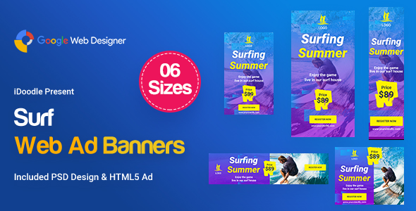 Surf Banners Ad HTML5 D38 - GWD & PSD